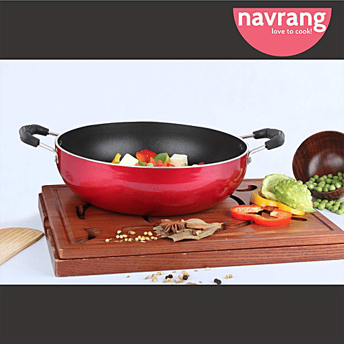 Navrang Aluminium Kadai - Non Stick, 23 cm, 2.2 mm, Bakelite Handle, 2.1 l  