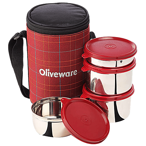 Buy Oliveware Mega Lunch Box With Bag AirTight, Red Online at Best