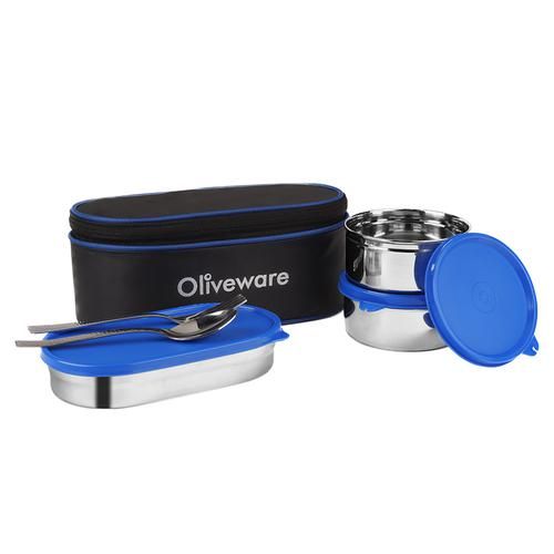 Buy Oliveware Sophia Lunch Box With Steel Spoon, Fork & Bag Dist - High ...