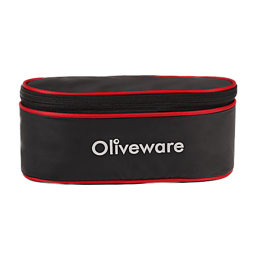 Oliveware Sophia Lunch Box With Steel Spoon, Fork & Bag Dist - High Quality, Red, 6 pcs