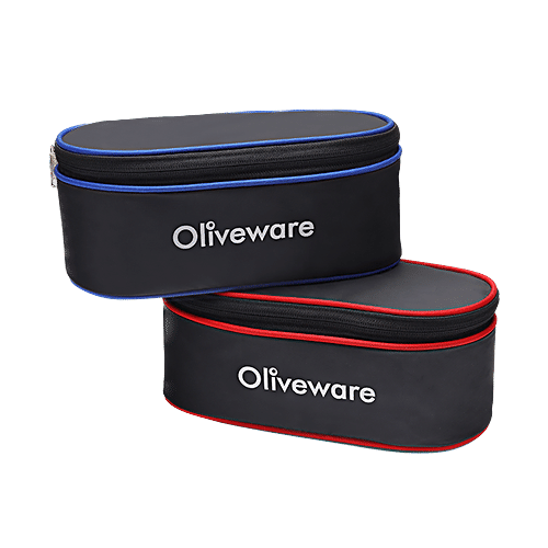 Oliveware Sophia Lunch Box With Steel Spoon, Fork & Bag Dist - High Quality, Red, 6 pcs