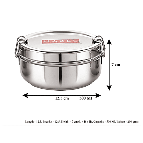 Hazel Stainless Steel Traditional Design Lunch/Tiffin Container - With Locking Clip, Durable, 500 ml (1 pc)