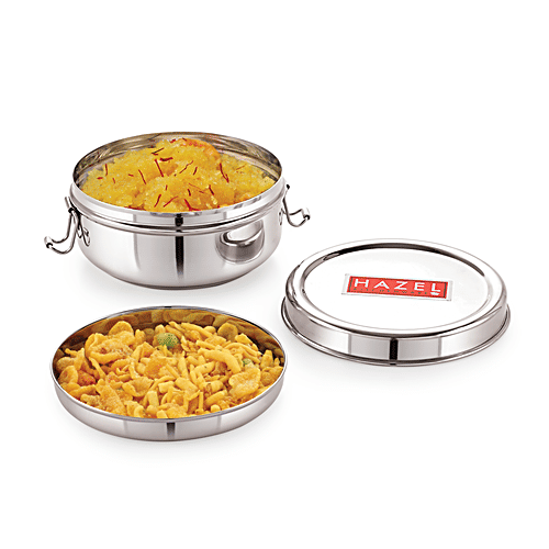 Hazel Stainless Steel Traditional Design Lunch/Tiffin Container - With Locking Clip, Durable, 500 ml (1 pc)