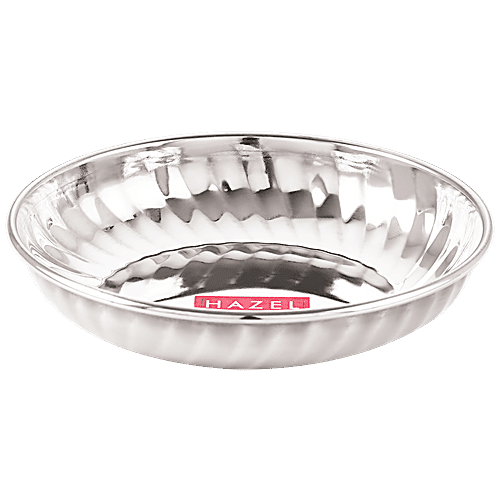 Hazel Stainless Steel Serving Sweet Dish/Dessert Plate - Glossy Finish, Durable, Silver, 200 ml (Set of 6) 