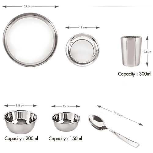 Neelam Stainless Steel Premium Dinner Set - Mirror Finish, Sturdy & Durable, Rust Free, 24 pcs