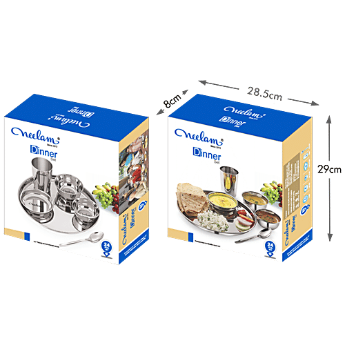 Neelam Stainless Steel Premium Dinner Set - Mirror Finish, Sturdy & Durable, Rust Free, 24 pcs