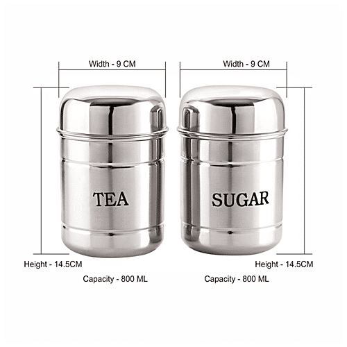Neelam Stainless Steel Tea Sugar Canister/Container Set - Durable & Rust Free, 2 pcs