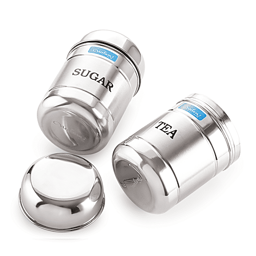 Neelam Stainless Steel Tea Sugar Canister/Container Set - Durable & Rust Free, 2 pcs