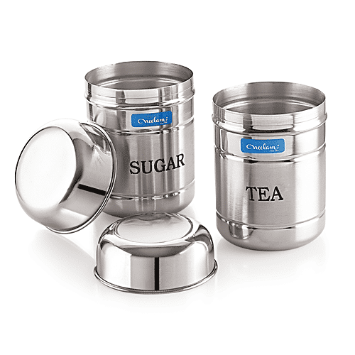 Neelam Stainless Steel Tea Sugar Canister/Container Set - Durable & Rust Free, 2 pcs