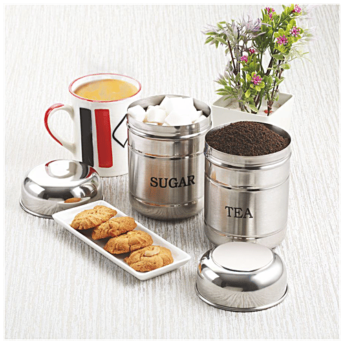 Neelam Stainless Steel Tea Sugar Canister/Container Set - Durable & Rust Free, 2 pcs
