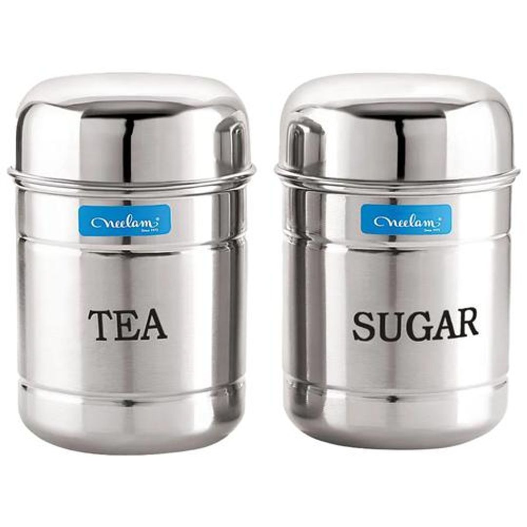 Neelam Stainless Steel Tea Sugar Canister/Container Set - Durable & Rust Free, 2 pcs 