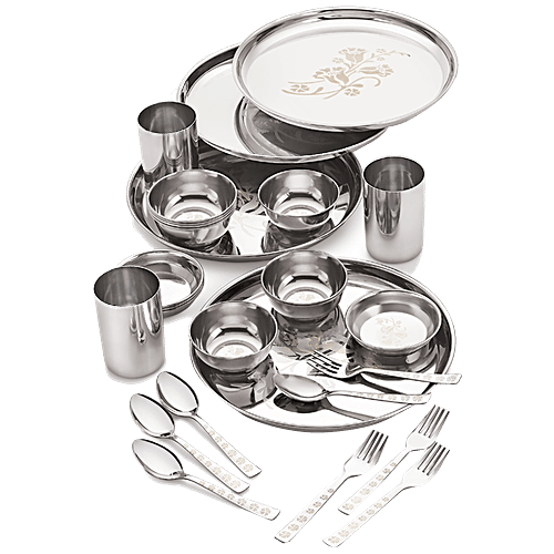 Buy Neelam Stainless Steel Dinner Set Laser Etched Floral, Sturdy