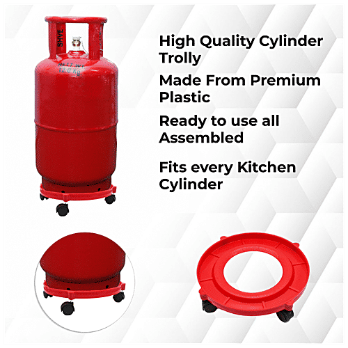 Jaycee Gas Cylinder Trolley - Premium Quality Plastic, Fits All Kitchen Cylinder, Red, 1 pc