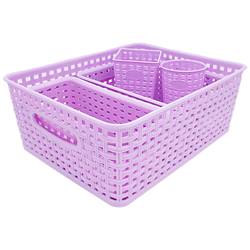 Jaycee Premium Tray - Plastic, Storage Organiser, For Multipurpose Use, Pastel Pink, 3 pcs  