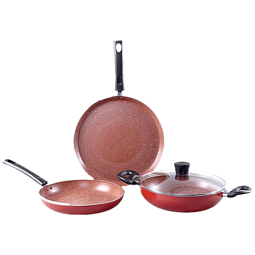 Wonderchef Tivoli Induction Bottom Non-Stick Coated Cookware Set - Aluminium, Red, 4 pcs