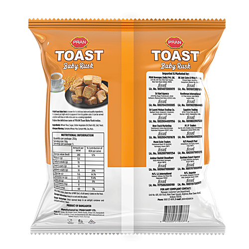 Buy PRAN Toast Baby Rusk Premium, Crispy & Crunchy, Tea Time Snack