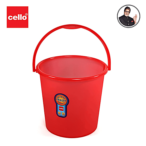 Cello Deluxe Bucket - Frosty, Red, Strong Body, Sturdy Handle, Easy To Clean, 18 L