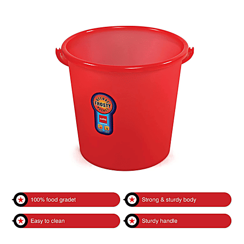 Cello Deluxe Bucket - Frosty, Red, Strong Body, Sturdy Handle, Easy To Clean, 18 L
