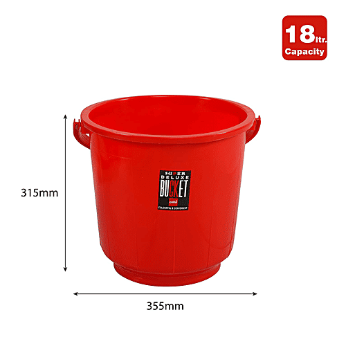 Cello Super Deluxe Bucket - Plastic, Red, Highly Durable, Long Lasting, 18 L