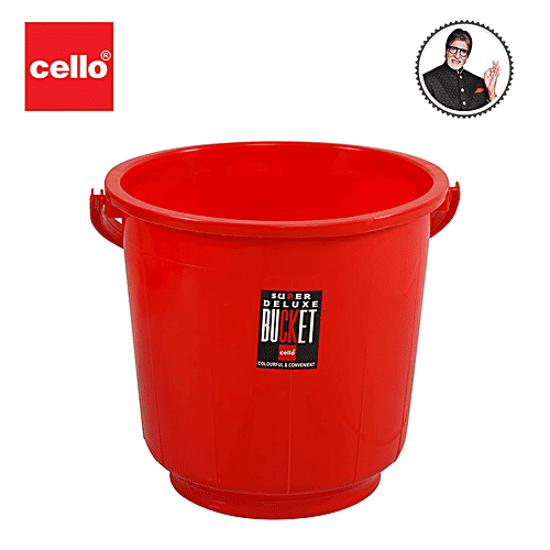 Cello Super Deluxe Bucket - Plastic, Red, Highly Durable, Long Lasting, 18 L
