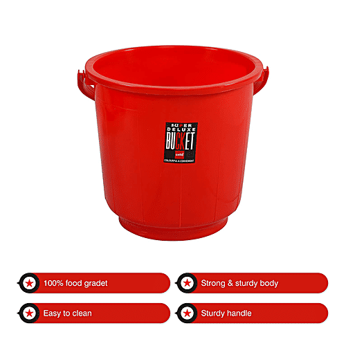 Cello Super Deluxe Bucket - Plastic, Red, Highly Durable, Long Lasting, 18 L