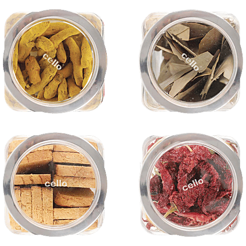 Cello Glass Jar For Storage - With See Through Lid Borosilicate, Qube, 1 L (Set of 2) 