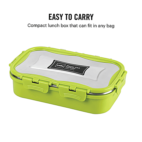 Cello Thermo Click Lunch Pack - Stainless Steel, Big, Green, Leak-proof, For Office & School Use, 925 ml  