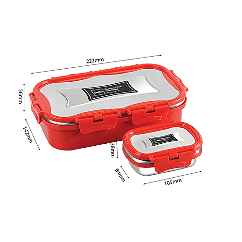 Cello Thermo Click Lunch Pack - Stainless Steel, Big, Red, Leak-proof, For Office & School Use, 925 ml