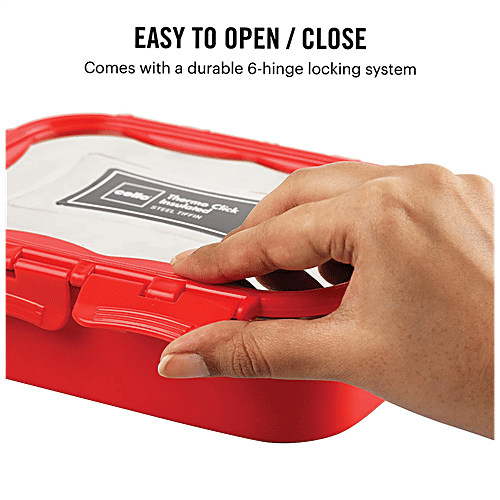 Cello Thermo Click Lunch Pack - Stainless Steel, Big, Red, Leak-proof, For Office & School Use, 925 ml