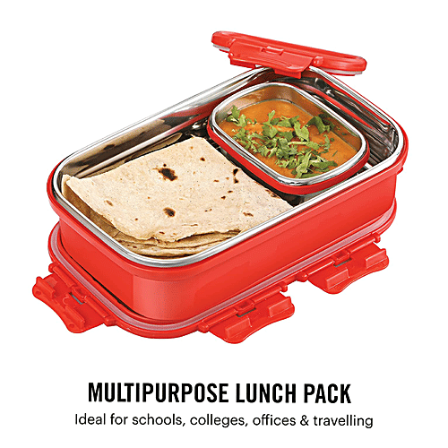 Cello Thermo Click Lunch Pack - Stainless Steel, Big, Red, Leak-proof, For Office & School Use, 925 ml