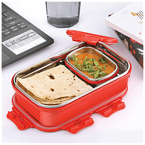 Cello Thermo Click Lunch Pack - Stainless Steel, Big, Red, Leak-proof, For Office & School Use, 925 ml