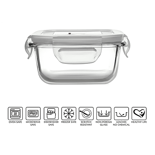 Buy Cello Lunch Box Delighta, Borosilicate Glass, Square, Clear, With