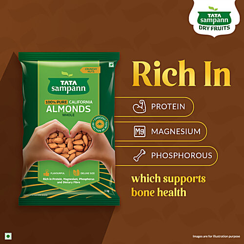 Tata Sampann California Almonds, 1 kg  Crunchy Nuts, Deluxe Size, Rich in Protein & Dietary Fibre, Rich in Magnesium & Phosphorus