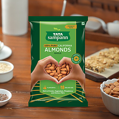 Tata Sampann California Almonds, 1 kg  Crunchy Nuts, Deluxe Size, Rich in Protein & Dietary Fibre, Rich in Magnesium & Phosphorus