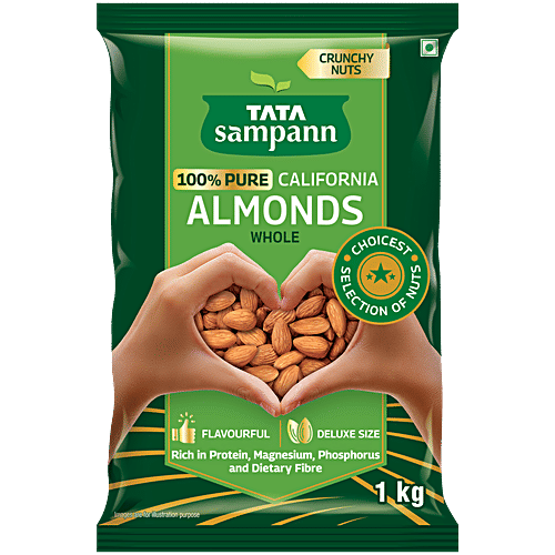 Tata Sampann California Almonds, 1 kg  Crunchy Nuts, Deluxe Size, Rich in Protein & Dietary Fibre, Rich in Magnesium & Phosphorus