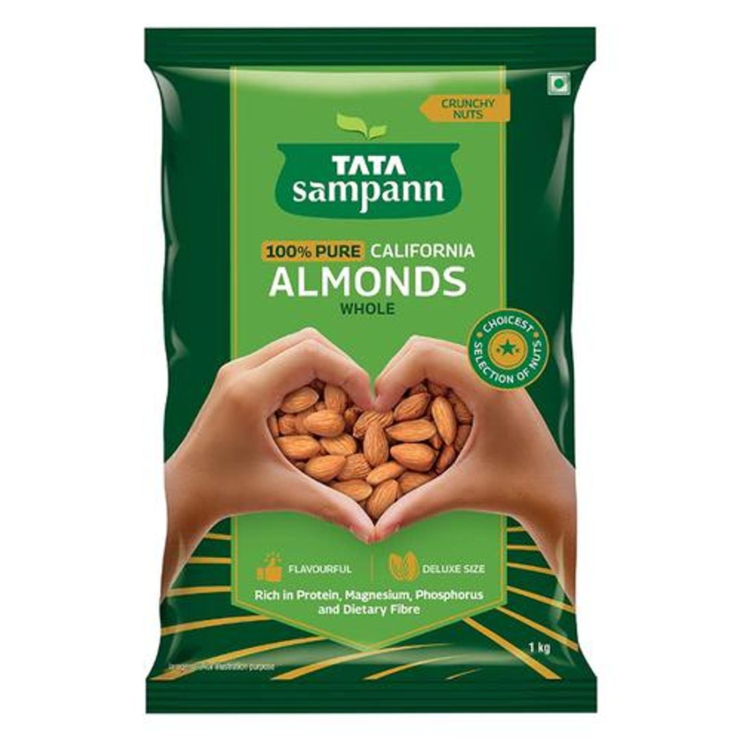 Tata Sampann 100% Pure California Almonds Whole - Premium Quality Badam Giri, Rich In Protein, Magnesium, Phosphorus, & Dietary Fibre, Premium Nuts & Dry Fruits, 1 kg Pouch