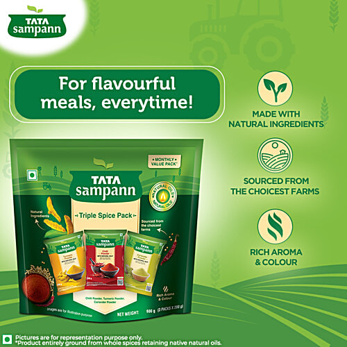 Tata Sampann Triple Spice Combo Pack with Natural Oils, Monthly Value Pack, 600 g (Pack of 3) 