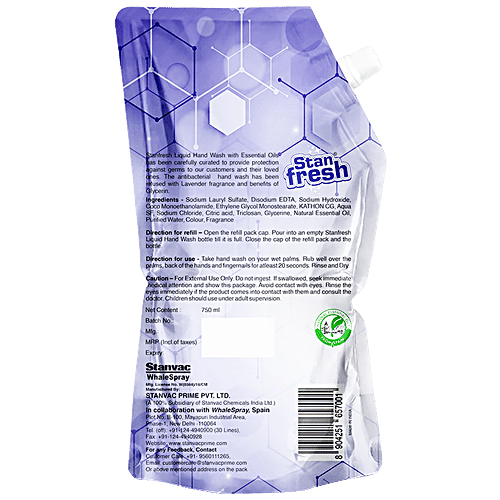 Stanfresh Liquid Hand Wash With Essential Oils - Antibacterial, Germ Protection, Lavender, 750 ml (Pack of 2) 
