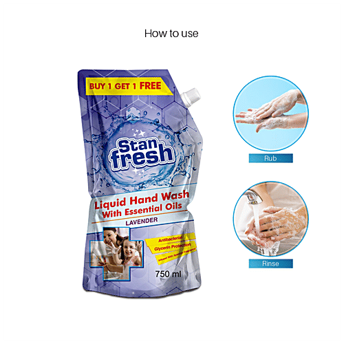 Stanfresh Liquid Hand Wash With Essential Oils - Antibacterial, Germ Protection, Lavender, 750 ml (Pack of 2) 