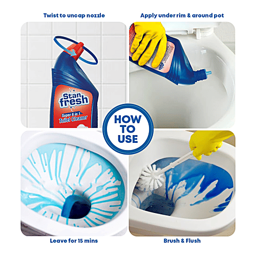 Stanfresh Super 6 In 1 Toilet Cleaner - Kills 99.9% Germs, Leaves Shiny Clean Finish, Rose World, 1 L (Pack of 2) 