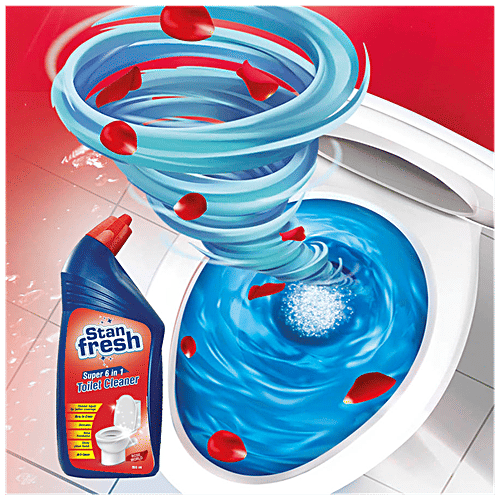 Stanfresh Super 6 In 1 Toilet Cleaner - Kills 99.9% Germs, Leaves Shiny Clean Finish, Rose World, 1 L (Pack of 2) 