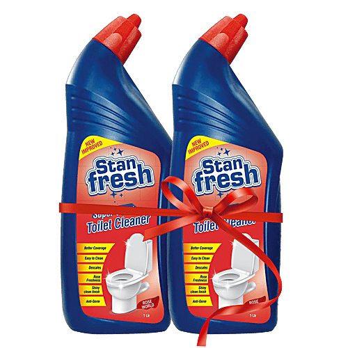 Stanfresh Super 6 In 1 Toilet Cleaner - Kills 99.9% Germs, Leaves Shiny Clean Finish, Rose World, 1 L (Pack of 2) 
