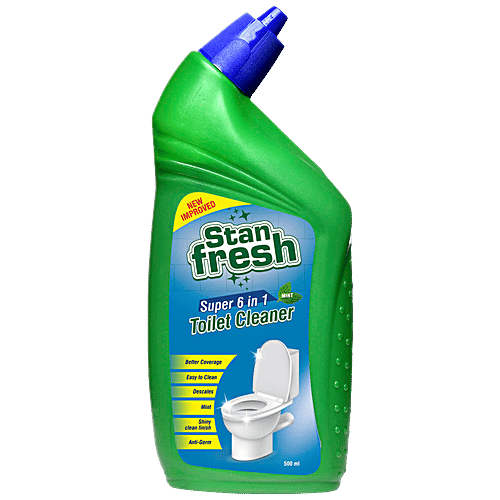 Stanfresh Super 6 In 1 Toilet Cleaner - Kills 99.9% Germs, Leaves Shiny Clean Finish, Mint, 500 ml  