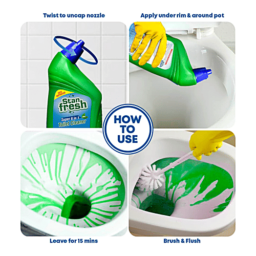 Stanfresh Super 6 In 1 Toilet Cleaner - Kills 99.9% Germs, Leaves Shiny Clean Finish, Mint, 500 ml  