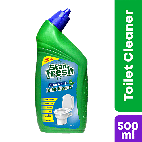 Stanfresh Super 6 In 1 Toilet Cleaner - Kills 99.9% Germs, Leaves Shiny Clean Finish, Mint, 500 ml  