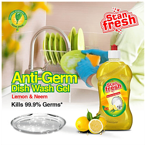 Stanfresh Anti-Germ Dish Wash Gel - Removes Tough Oil & Grease, Lemon & Neem, 500 ml (Pack of 2) 