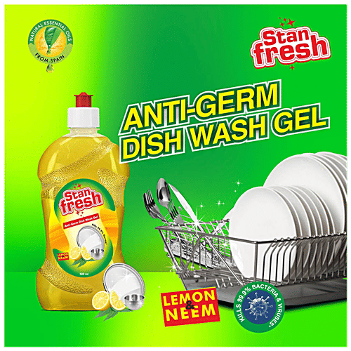 Stanfresh Anti-Germ Dish Wash Gel - Removes Tough Oil & Grease, Lemon & Neem, 500 ml (Pack of 2) 