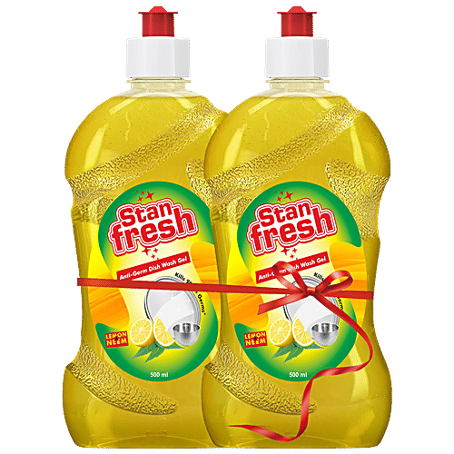 Stanfresh Anti-Germ Dish Wash Gel - Removes Tough Oil & Grease, Lemon & Neem, 500 ml (Pack of 2) 
