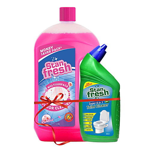 Stanfresh Super 6 In 1 Toilet Cleaner & Multi-Surface Floor Cleaner - Mint & Rose World, 2 pcs (500 ml + 1 L)