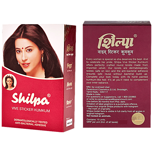 Shilpa Vive Sticker Kumkum - Size 8, Deep Red, 1 pc (Pack of 15) Dermatologically Tested